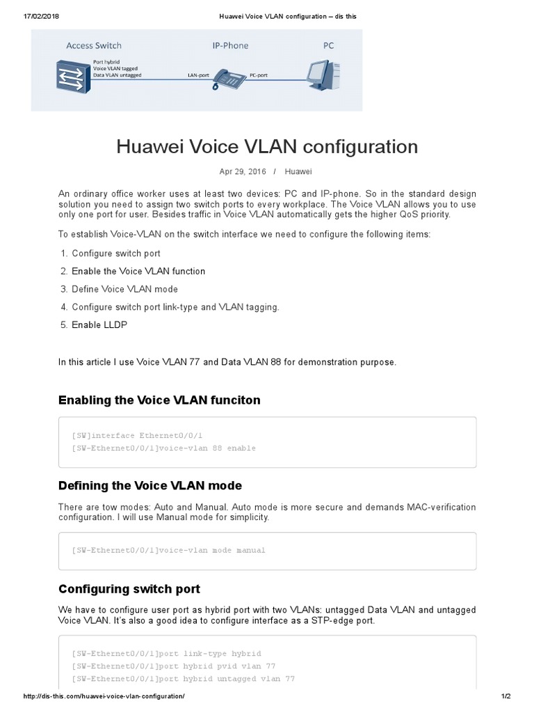 Huawei Voice VLAN Configuration PDF Network Switch Communications