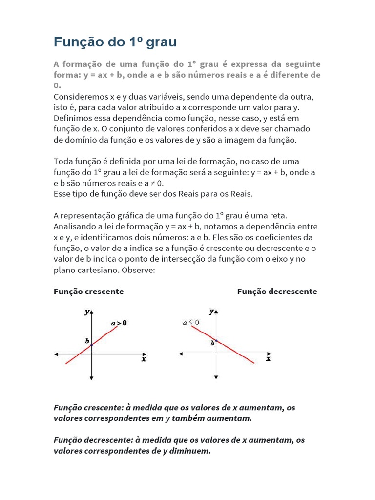 Função do 1º grau | PDF | Função (Matemática) | Matemática elementar