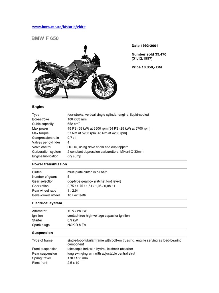 Bmw F 650 Technische Daten