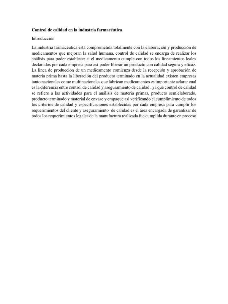 Control de Calidad en la Industria Farmacéutica | PDF | Relaciones ...