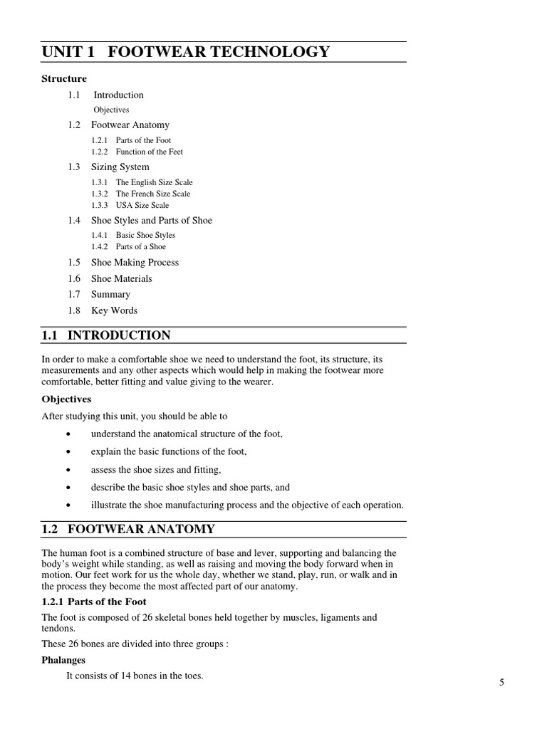 Unit1 Footwear Technology PDF Shoe Foot