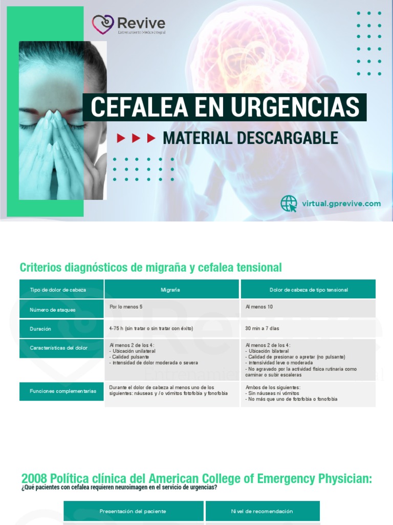 Cefalea en Urgencias | PDF | Dolor de cabeza | Dolor