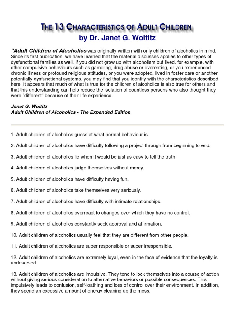13 Traits of Adult Children of Alcoholics | PDF | Self-Improvement ...