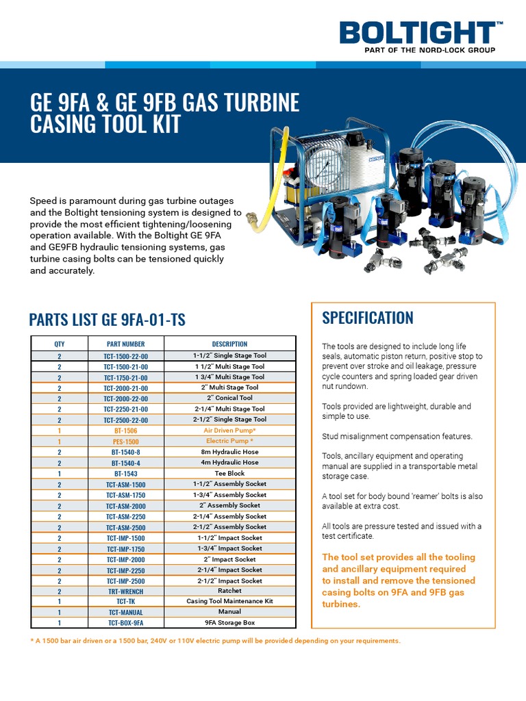 GE 9FA/9FB Gas Turbine Tool Kit | PDF | Equipment | Manufactured Goods