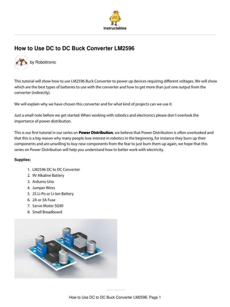 Using the LM2596 Buck Converter Guide | PDF | Direct Current | Voltage