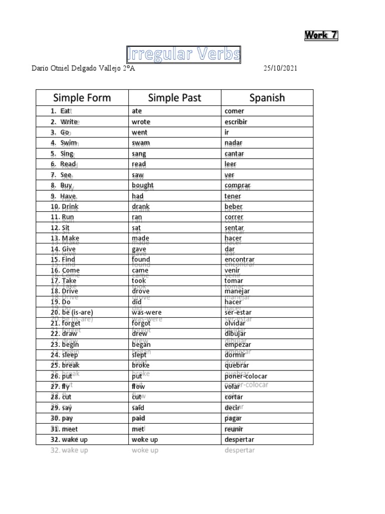 Simple Past With Irregular Verbs | PDF | Semantic Units | Language ...