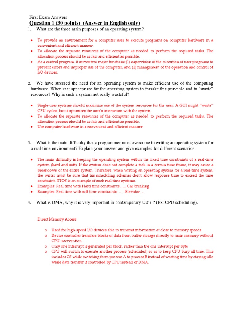 OS - 2023 - 2 - First Answers | PDF | Thread (Computing) | Process ...