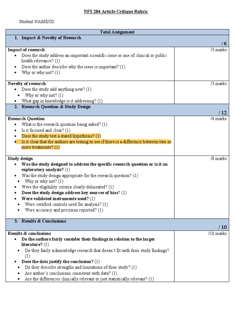 Critical appraisal assignment rubric student pdf cognitive science