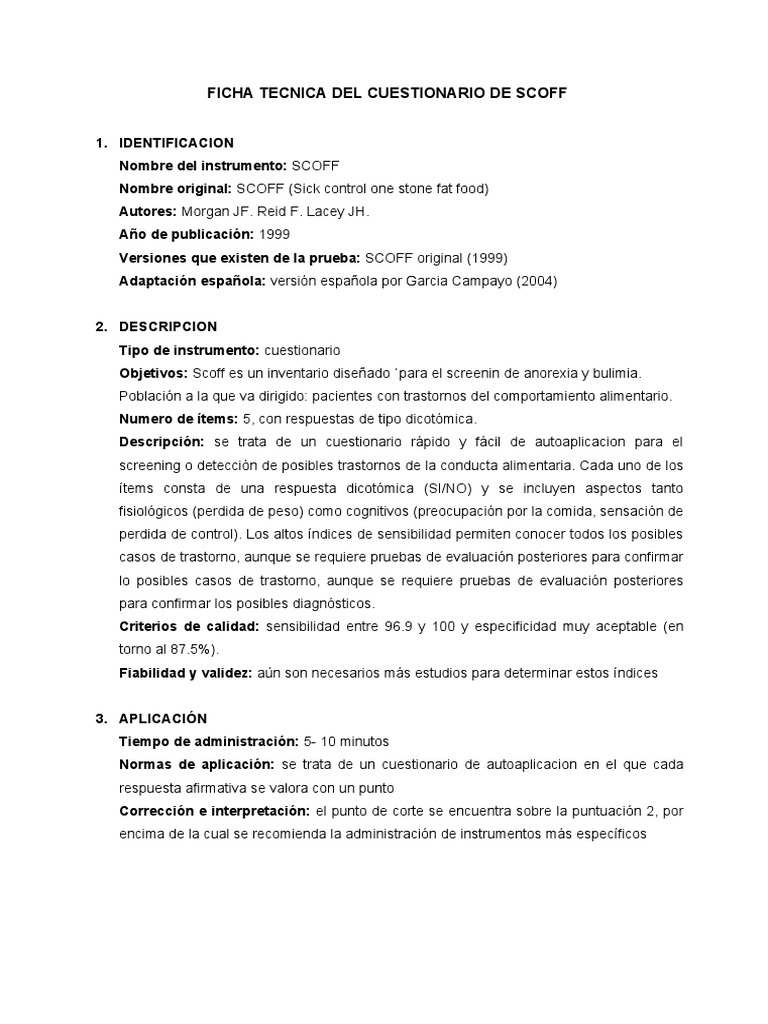 Cuestionario Scoff | Descargar gratis PDF | Cuestionario | Desorden ...