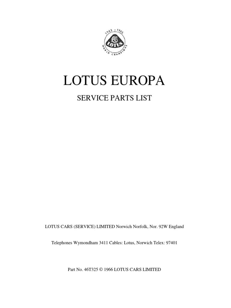 g*3様 Lotus Europa Twin-Cam Parts Listロータ Lotus Europa: Service Parts List | PDF | Axle | Vehicles