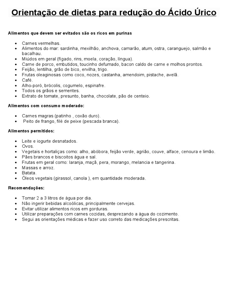 Dieta para Redução do Ácido Úrico | PDF | Tecnologia e Engenharia