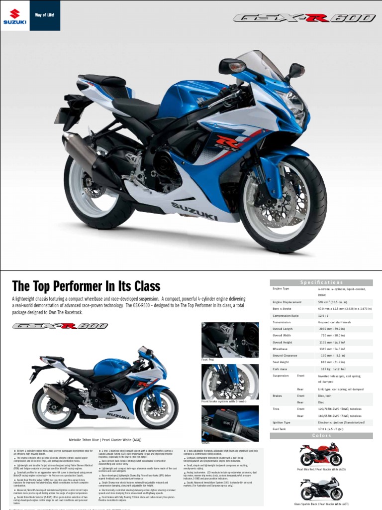 2013 Suzuki GSX-R600 Specifications | PDF | Engines | Fuel Injection