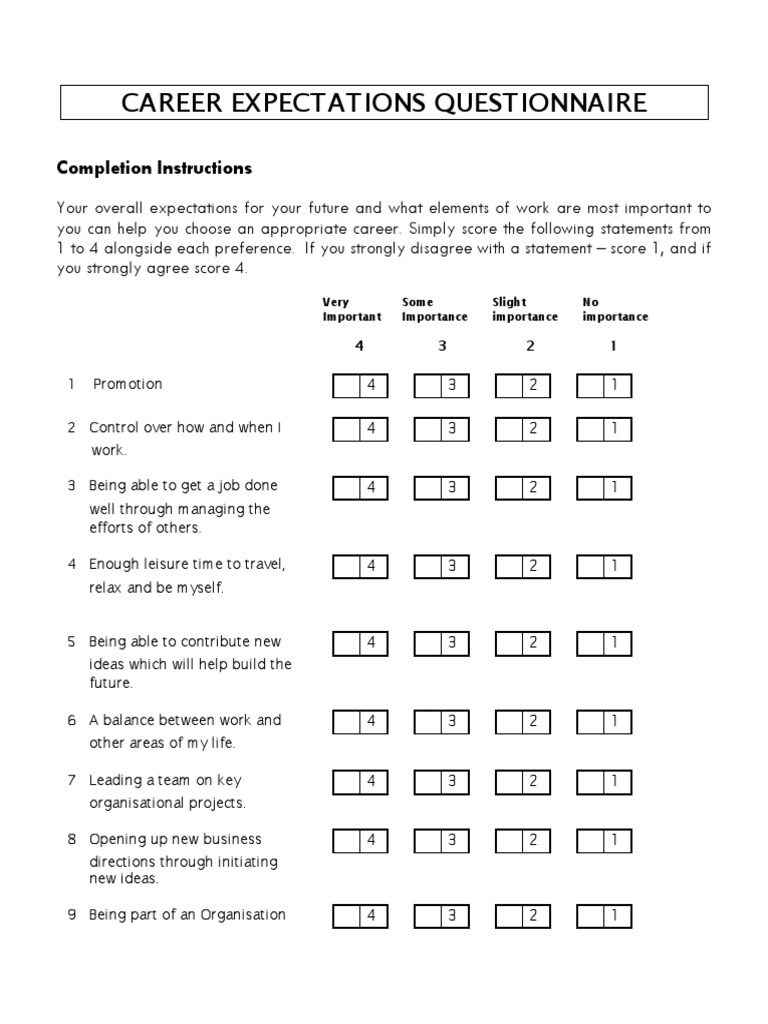 Career Expectations Assessment Tool | PDF | Entrepreneurship | Social ...