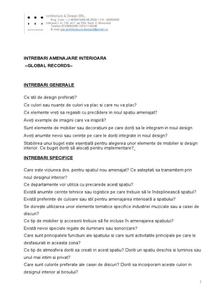 Intrebari Despre Design Interior | PDF