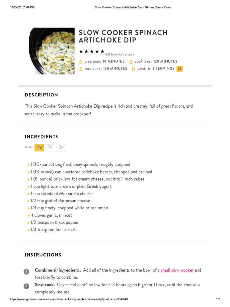 Slow Cooker Spinach Artichoke Dip - Gimme Some Oven