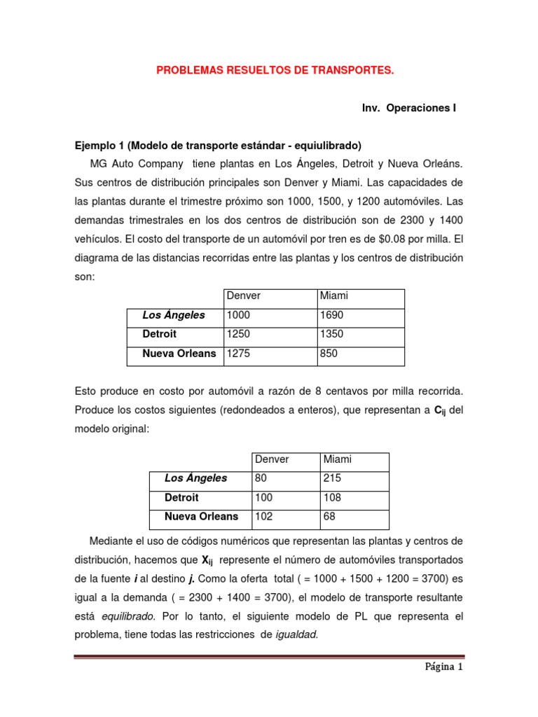 Problemas Resueltos de Transportes. | PDF | Transporte