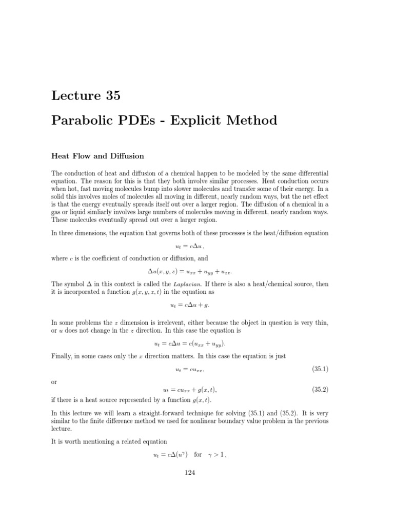 Parabolic Pdes - Explicit Method: Heat Flow and Diffusion | PDF ...