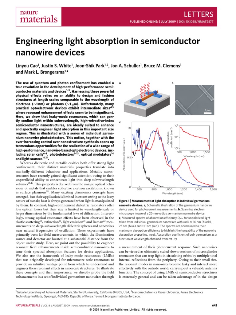 Engineering Light Absorption in Semiconductor Nanowire Devices | PDF ...