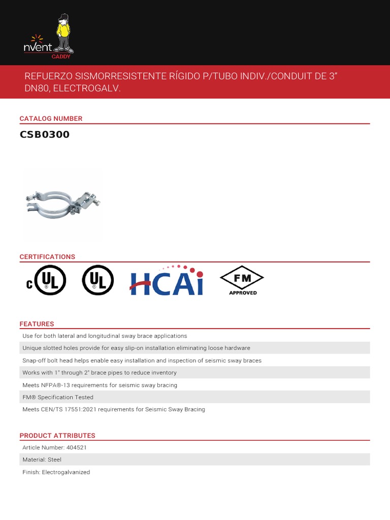 Nvent Caddy 3 Quot Single Pipe Conduit Rigid Universal Sway Brace