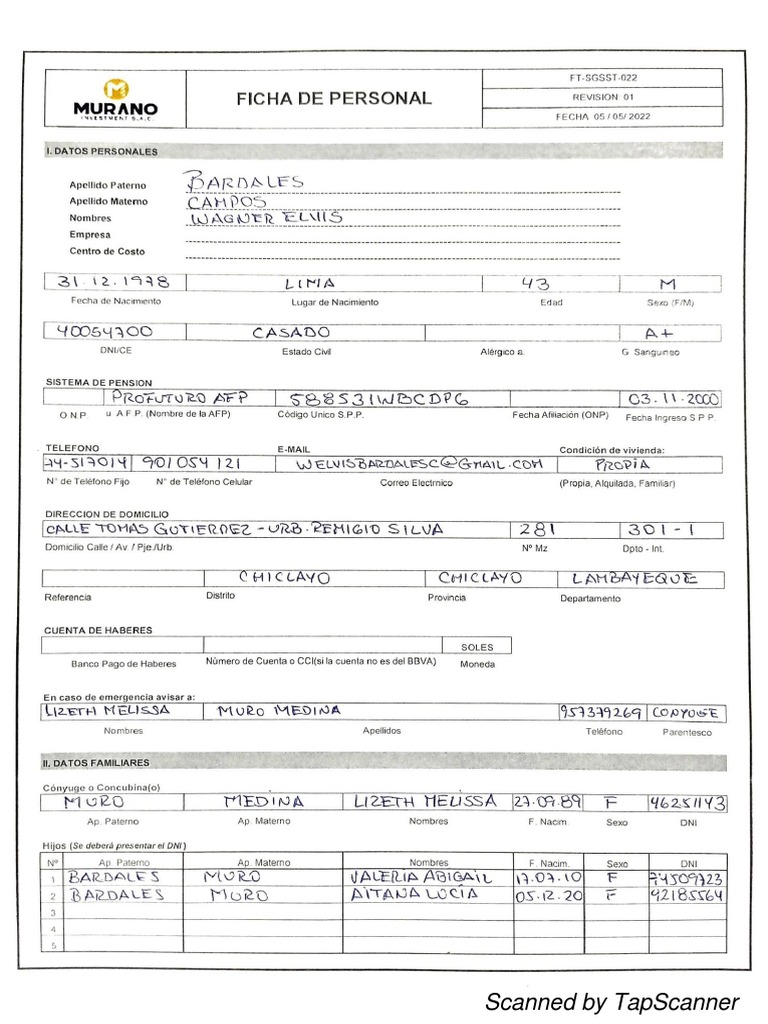 Ficha de Personal PDF