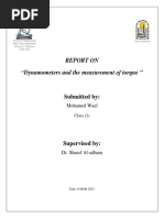 Report On "Dynamometers and The Measurement of Torque ": Submitted by