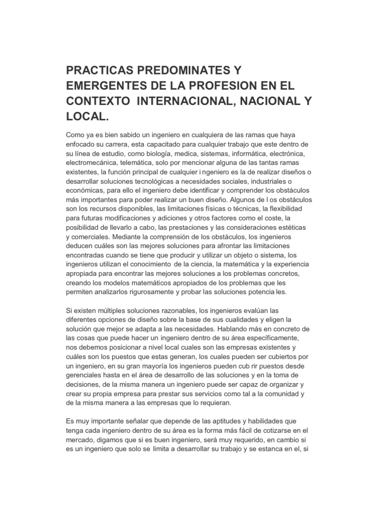 Practicas Predominates y Emergentes de La Profesion en El Contexto ...