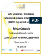 CORRECTO LLENADO DEL CERTIFICADO DE DEFUNCIÓN-Certificado de Aprobación Boris Juan Caldas Calle 3548