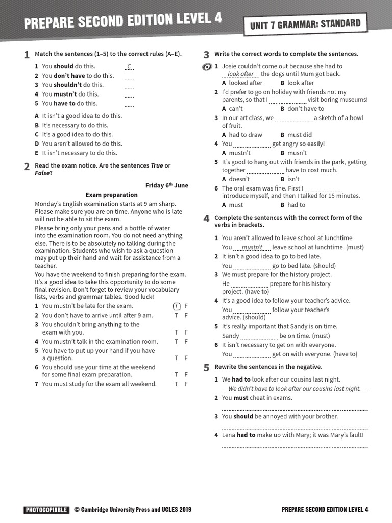 Prepare Second Edition Level 4: Unit 7 Grammar: Standard | PDF ...