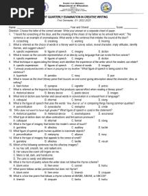 Creative Writing - First Quarter Exam
