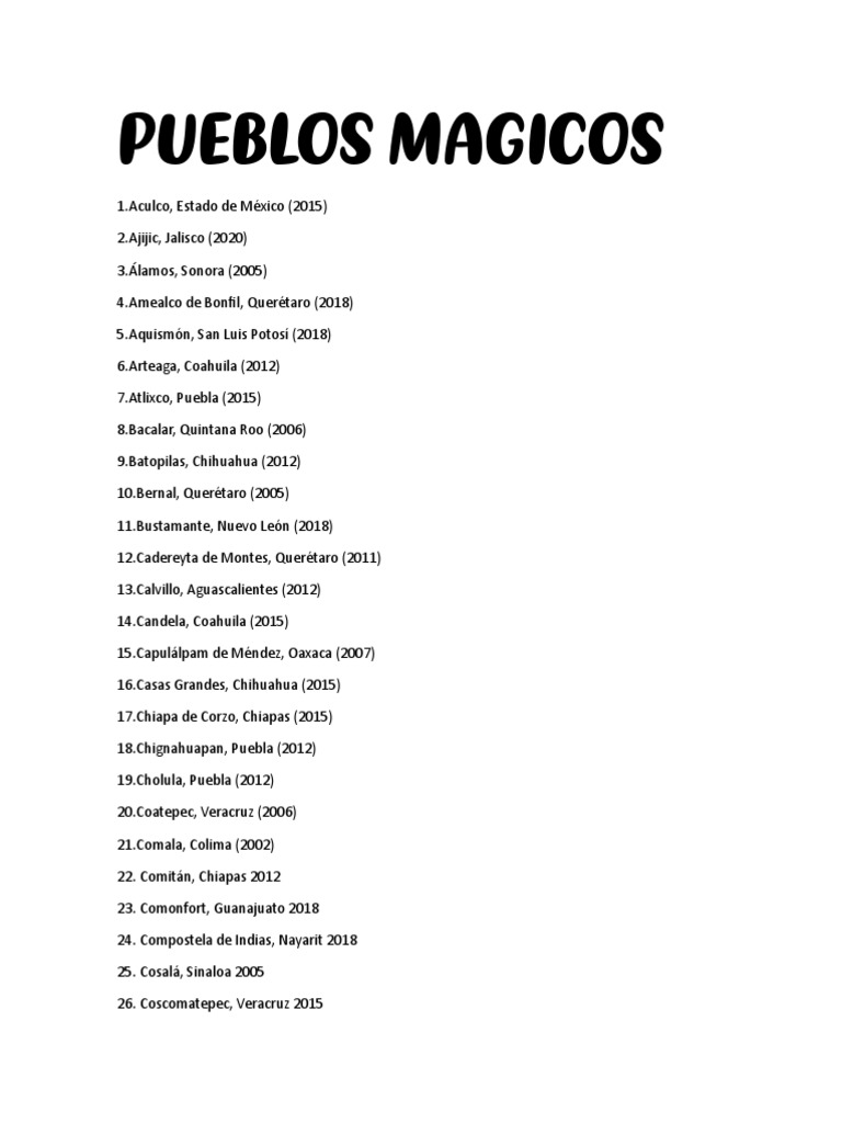Pueblos Mágicos de México: Lista 2023 | PDF | México