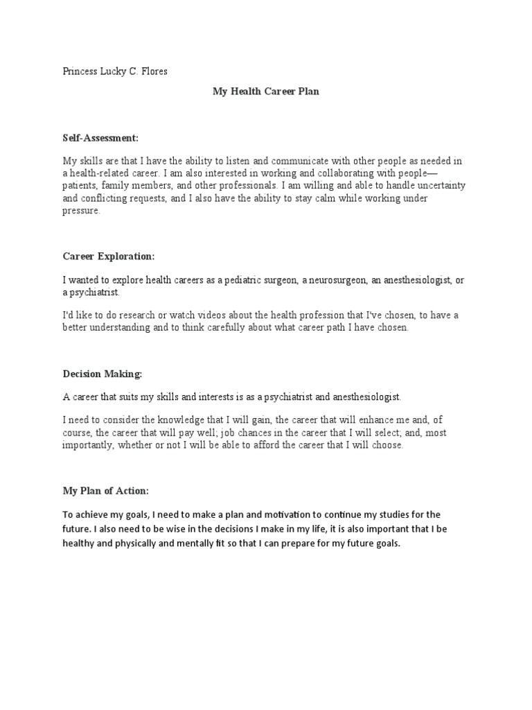 My Health Career Plan PDF