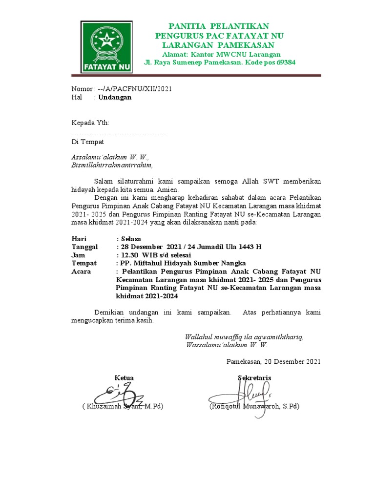 Undangan Ranting Fatayat | PDF