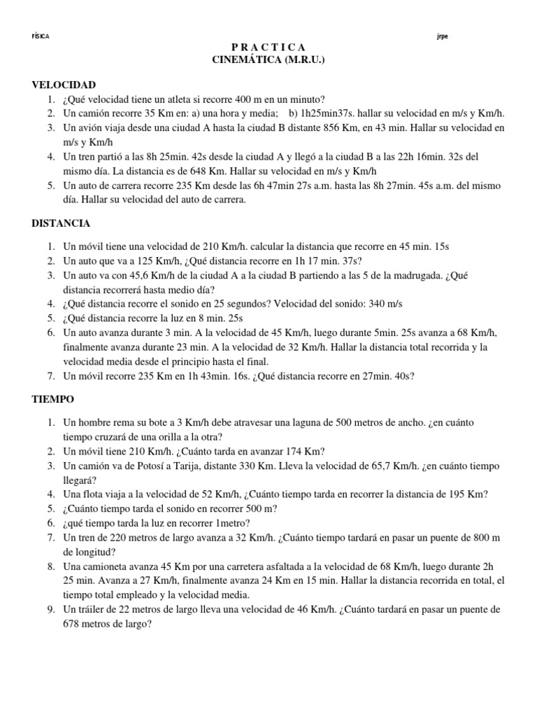 Practica de M.R.U. | PDF
