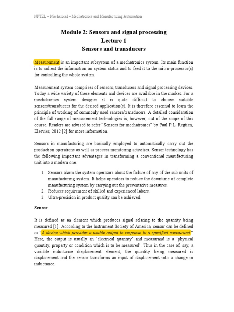 Sensor and Transducer PDF Sensor Thermocouple