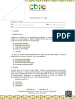 Prova de Sociologia - 3° Ano - EJA - CBIE