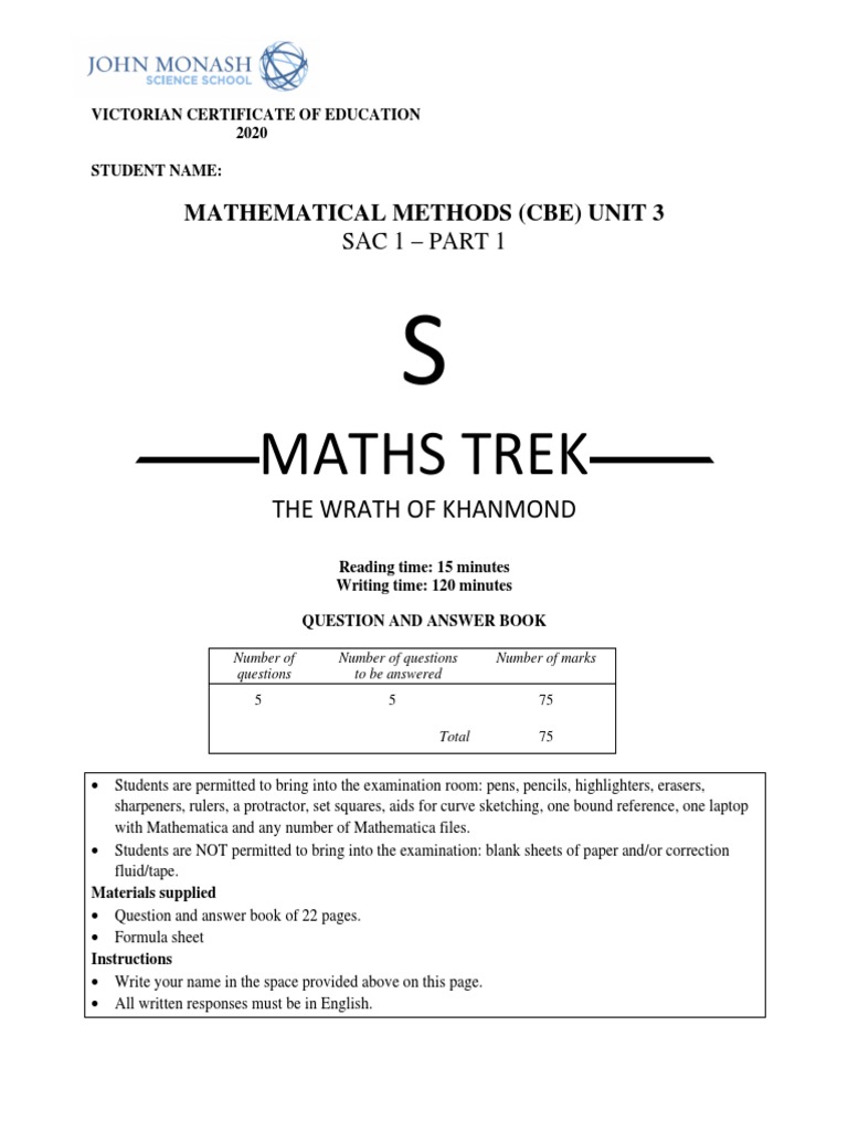 12MMET 20 SAC1 Part1 Maths Trek The Wrath of Khanmond | PDF | Function ...