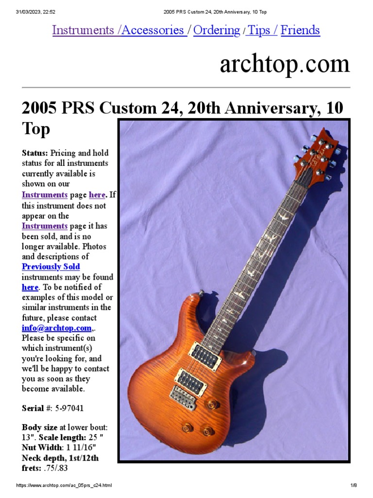 2005 PRS Custom 24, 20th Anniversary, 10 Top | PDF | Guitars