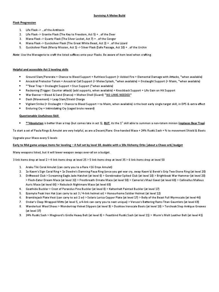 Guide to Surviving and Progressing as a Melee Build in Path of Exile