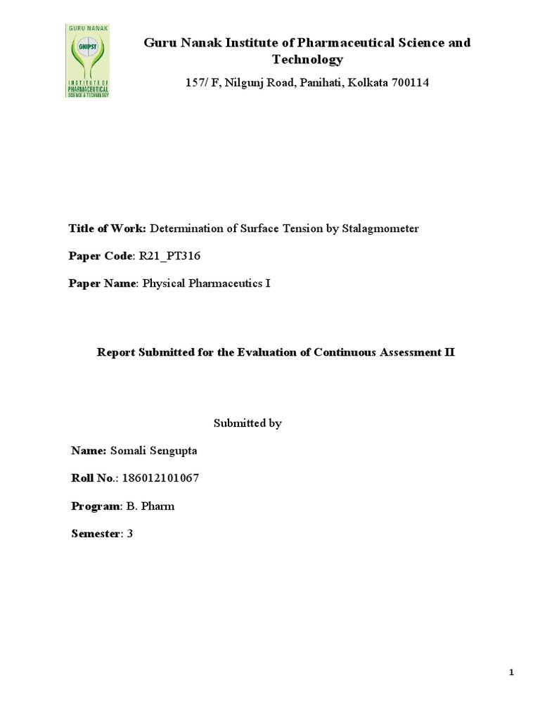 Surface Tension Measurement by Stalagmometer | PDF | Surface Tension ...