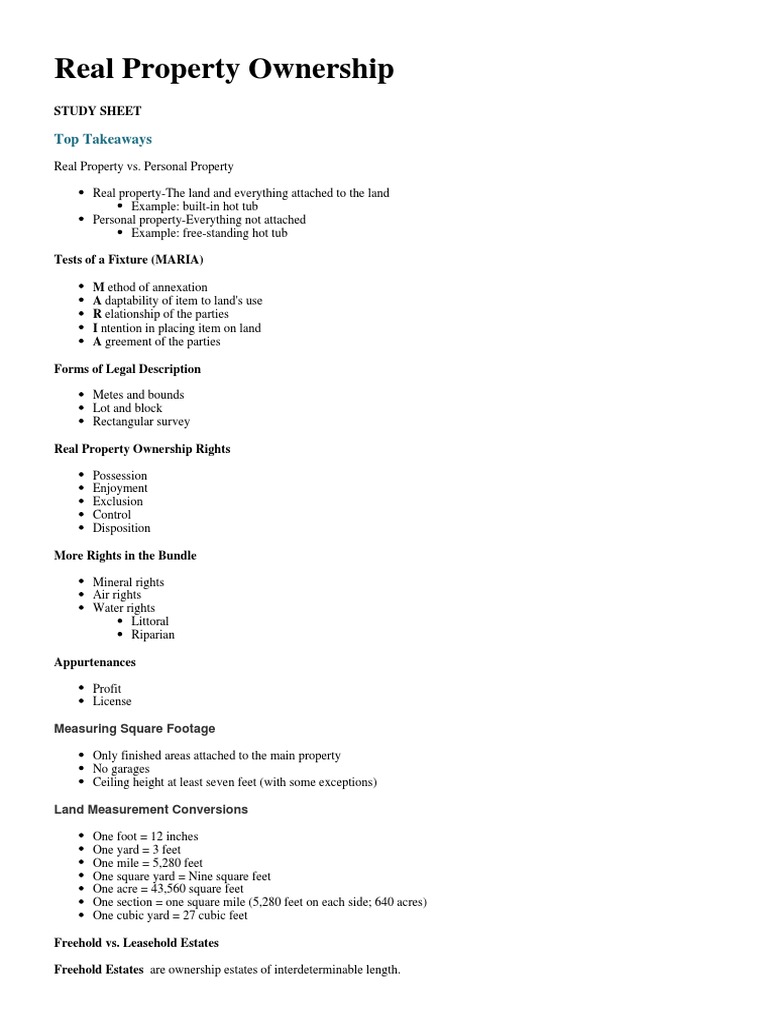 PA Real Estate Exam Study Sheet PDF Mortgage Loan Loans