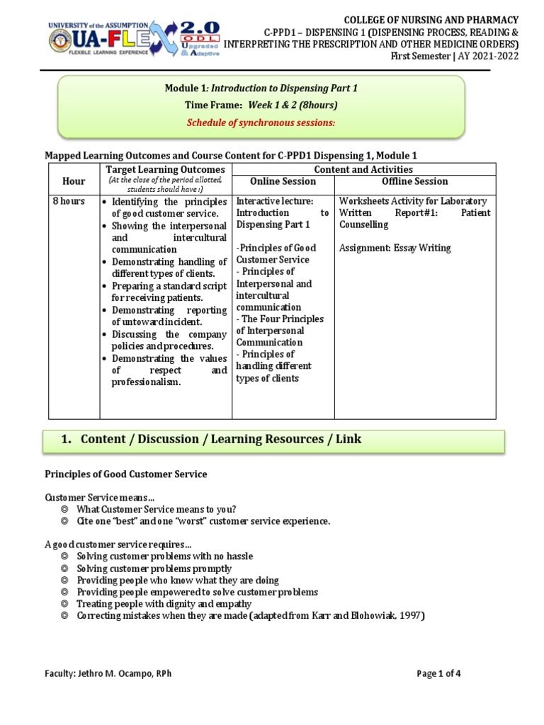 Module 1 Pdf Interpersonal Communication Pharmacy