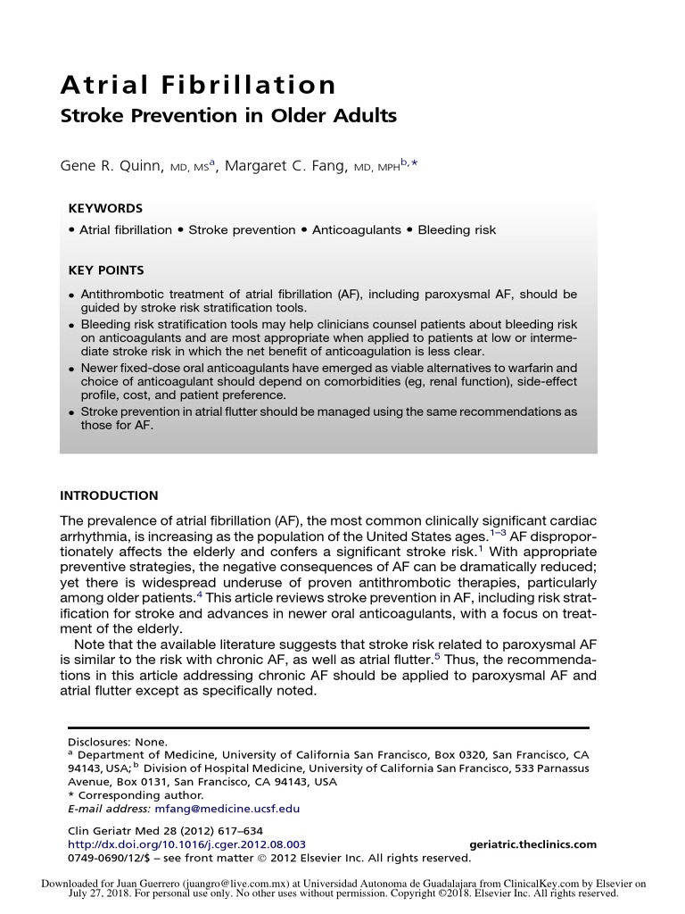 Atrial Fibrillation Elderly PDF Stroke Aspirin