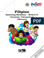 Filipino: Ikalawang Markahan - Modyul 6: Sanaysay, Talumpati at Editoryal