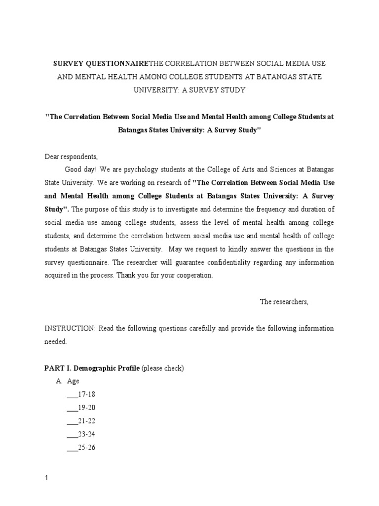 Social Media Use and Mental Health Survey | PDF | Survey Methodology ...