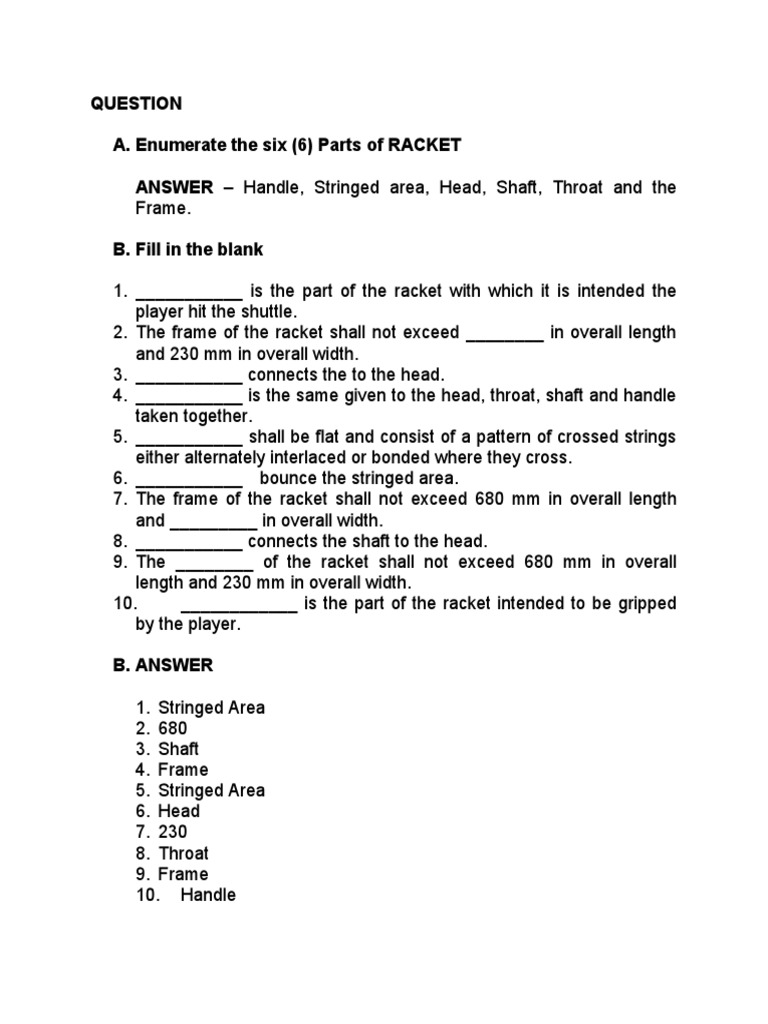 Quiz For Badminton Presentation PDF