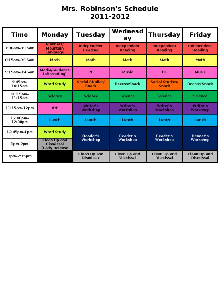 Mrs. Robinson's 2011-2012 Class Schedule | PDF | Language Arts & Discipline