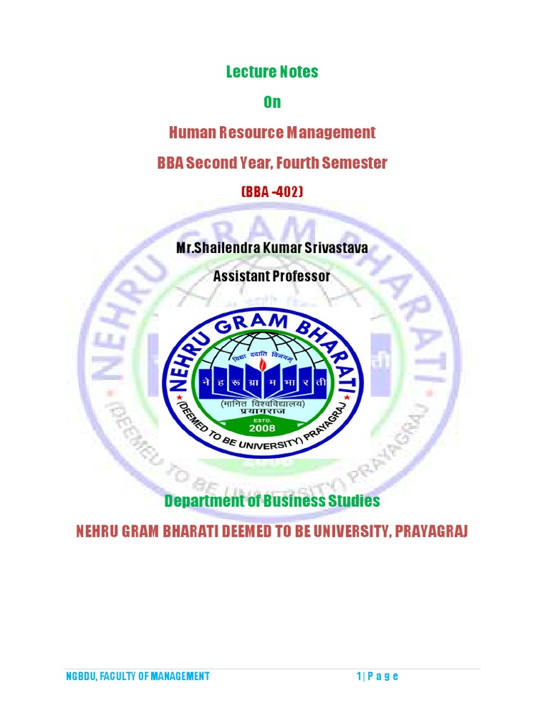 HRM Lecture Notes for BBA 2nd Year | PDF | Career & Growth | Business