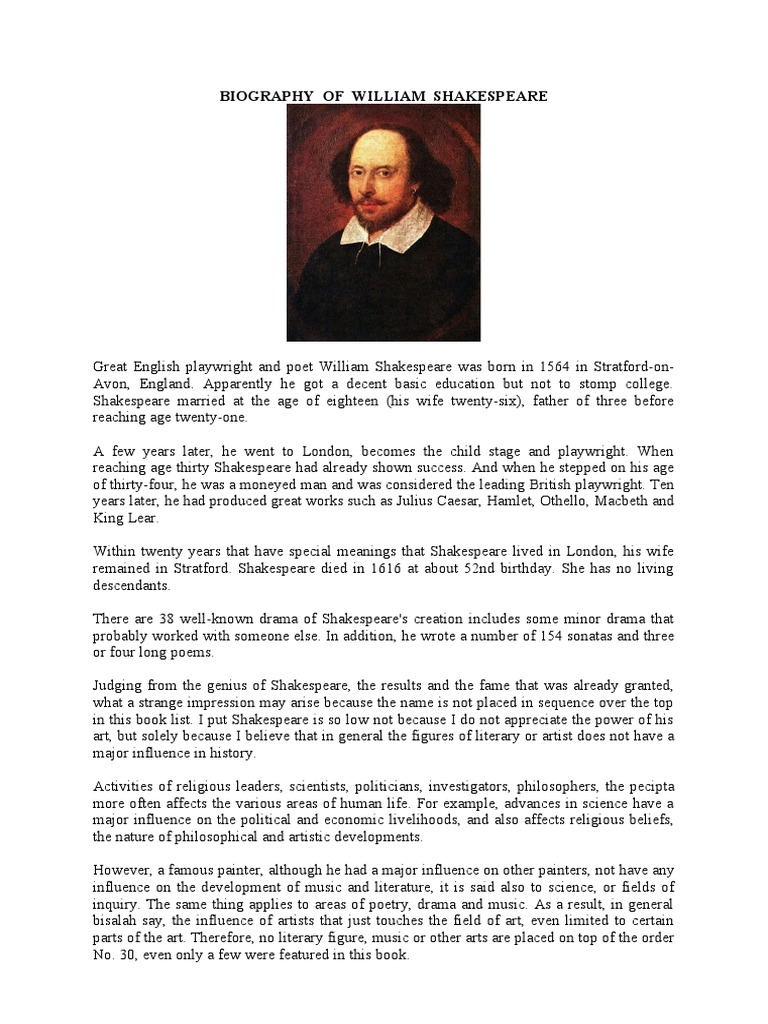 What Is A Short Biography Of William Shakespeare