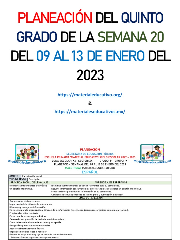 Planeación Quinto Grado PDF Educación primaria Evaluación