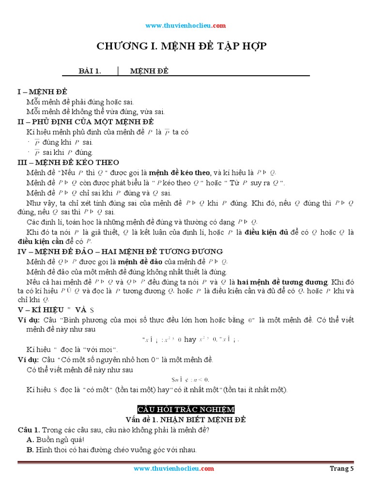 Bai Tap Trac Nghiem Menh de Tap Hop | PDF